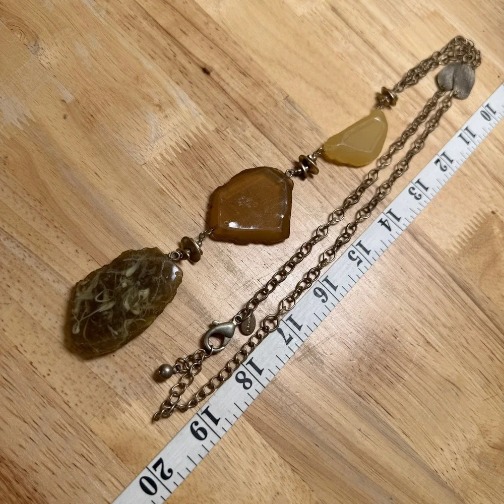 Boho Artisan Statement Lariat Chico's Necklace Stone Look Gold Tone Acrylic
